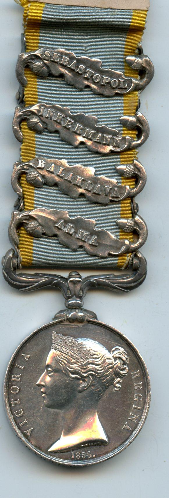 Crimea Medal 1854-56, 4 clasps To Pte John Warner, 21st Regt, Royal North British Fusiliers, RSF ( Killed in Action at Inkermann)