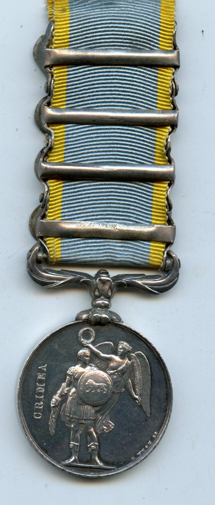 Crimea Medal 1854-56, 4 clasps To Pte John Warner, 21st Regt, Royal North British Fusiliers, RSF ( Killed in Action at Inkermann)
