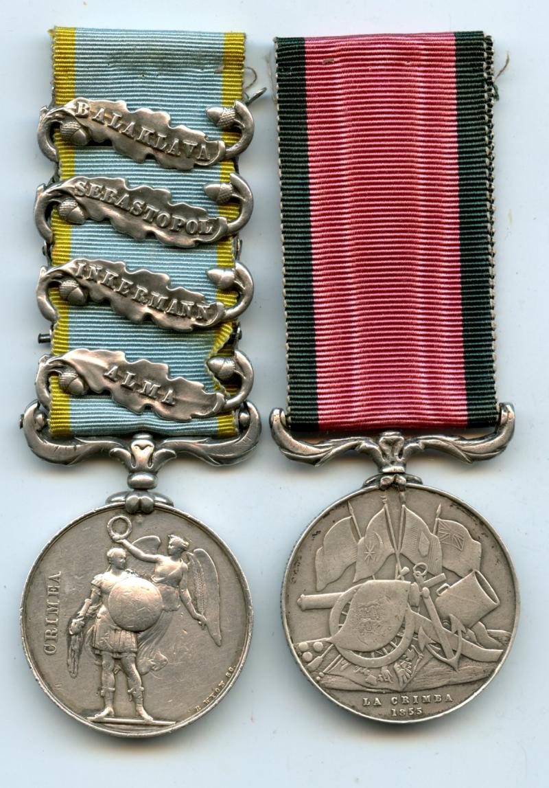 Crimea Medal Pair 1854-56, 4 clasps Pte Michael Finn, 21st Regt Royal Scots Fusiliers