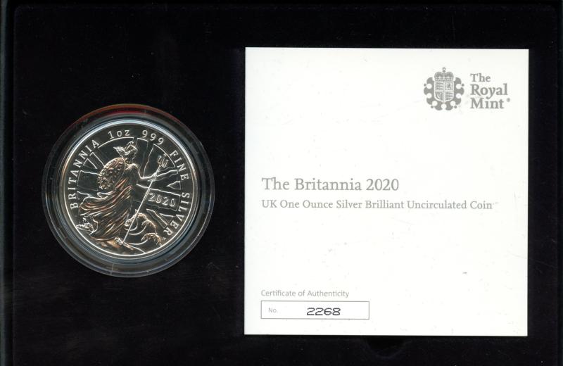 U.K. 2020 Royal Mint  Brilliant Uncirculated Silver  One Ounce Britannia Coin