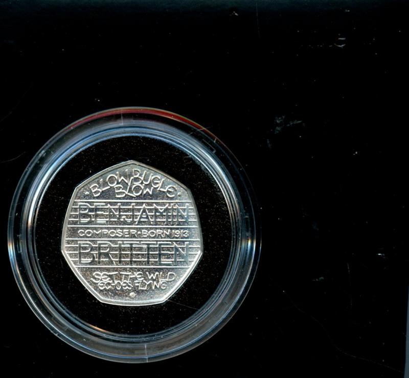 UK 2013 The 100th Anniversary of the Birth of Benjamin Britten Silver Proof Fifty Pence Coin