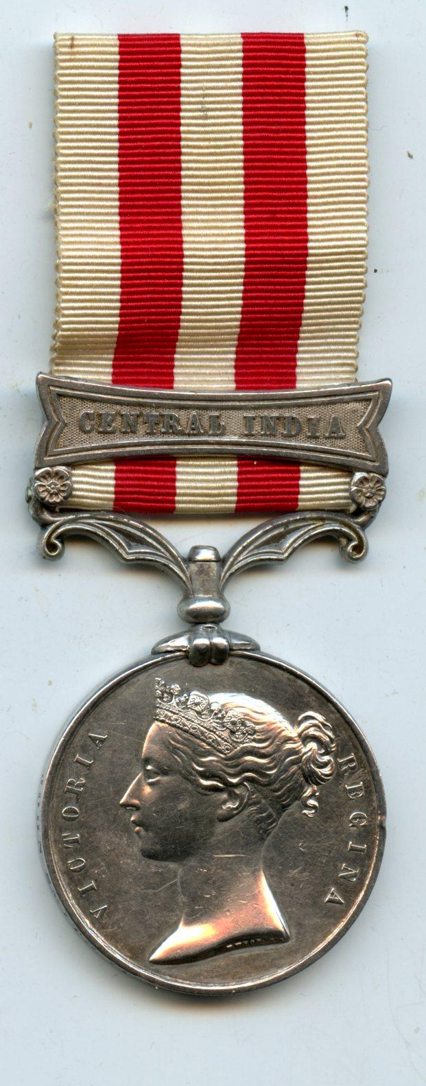 India Mutiny Medal 1857 One Clasp Central India To Pte John Smith, 71st Highlanders ( Highland Light Infantry)