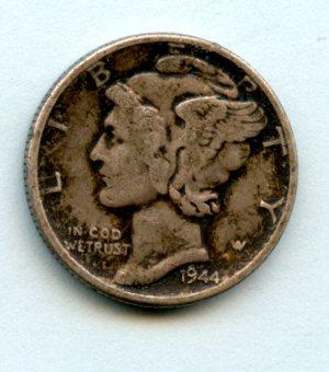 U.S.A. United States of America Mercury Silver Dime 10 Cents Coin Dated 1944