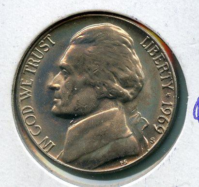 United States of America. U.S.A Nickel Five Cents Coin Dated 1969S