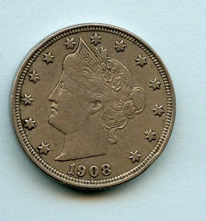 United States of America. U.S.A Nickel Five Cents Coin  Dated 1908