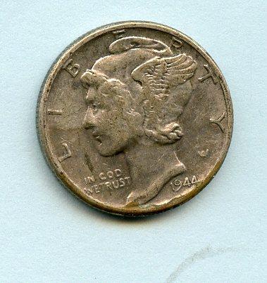 U.S.A. United States of America Mercury Silver Dime 10 Cents Coin Dated 1944
