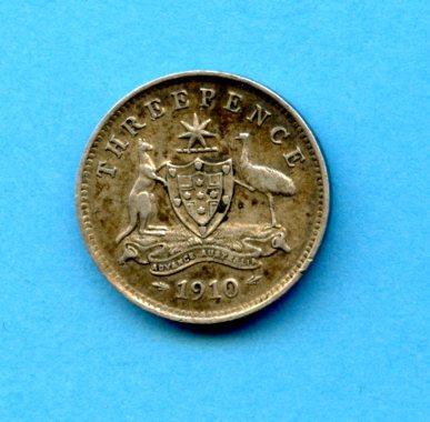 Australia  Silver Threepence Coin Dated 1910