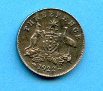 Australia  Silver Threepence Coin Dated 1922