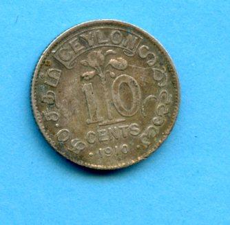 Ceylon 10 Cents Coin Dated 1910