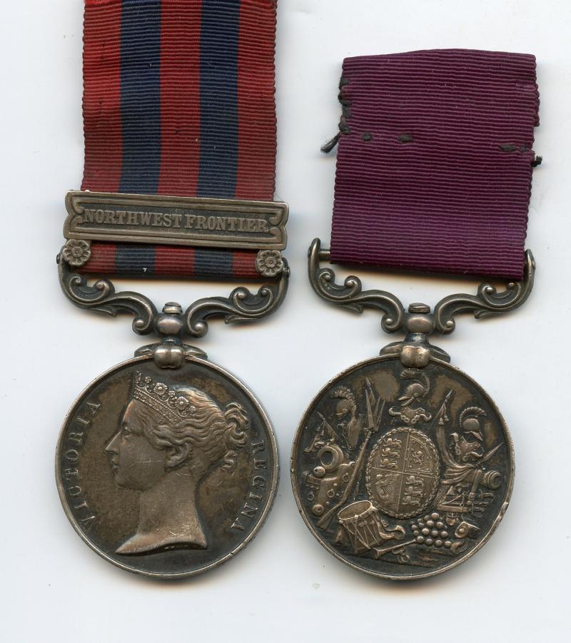 India General Service Medal & Long Service Medal Pair To Pte J Lyons, 19th & 26th Regiment of Foot