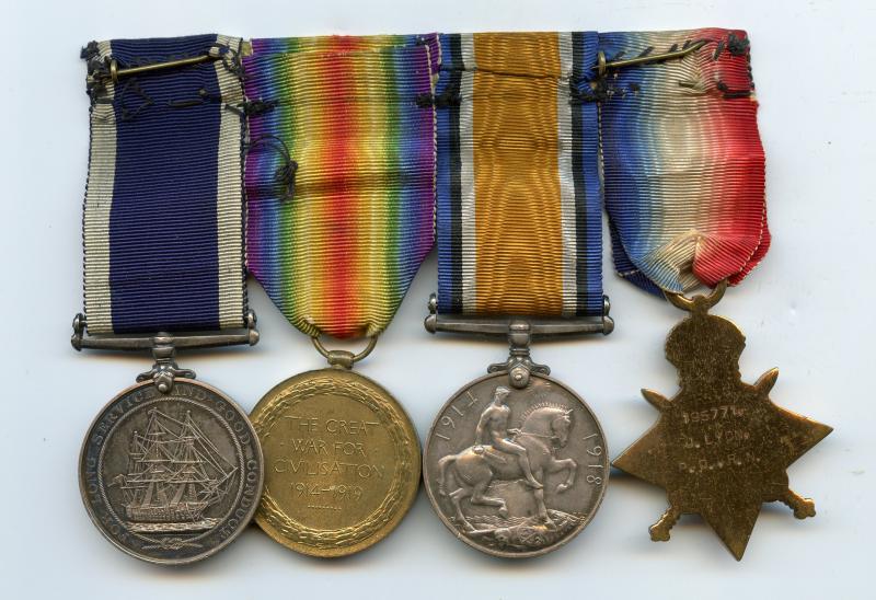 WW1 Trio & Navy Long Service Medal Group To Petty Officer John Lyon, Royal Navy HMS Vernon