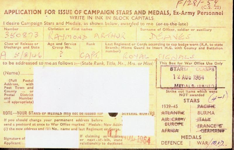 WW2 With M.I.D. & S.E. Asia Medal Group To Captain R. A. Deaves, Royal Signals