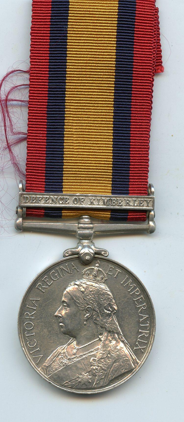 Queens South Africa Medal Defence of Kimberley Pte J Demas, Kimberley Town Gd