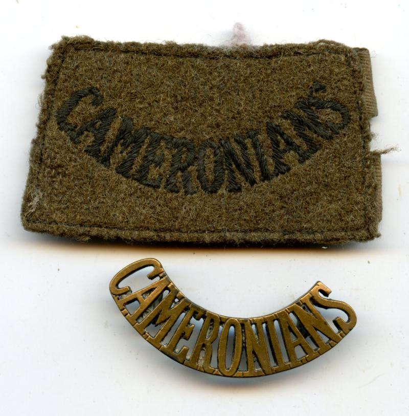 Cloth & Metal  Cameronians ( Scottish Rifles )  Shoulder Titles Badges