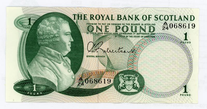 Royal Bank of Scotland £1 One Pound Note  Dated 1st September 1967