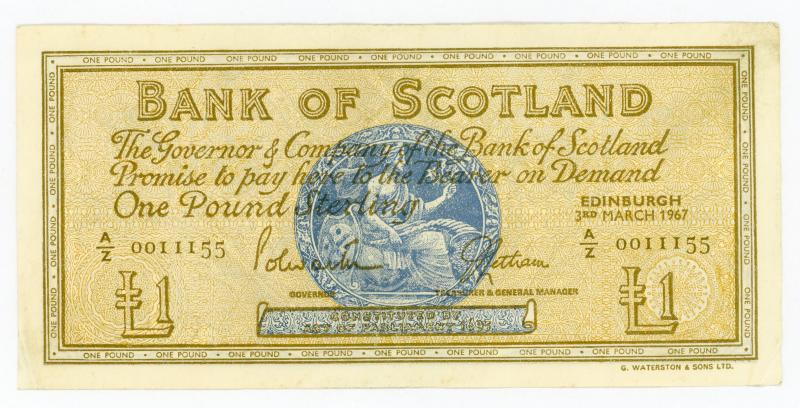 Bank of Scotland  £1 One Pounds Note Dated 3rd March 1967